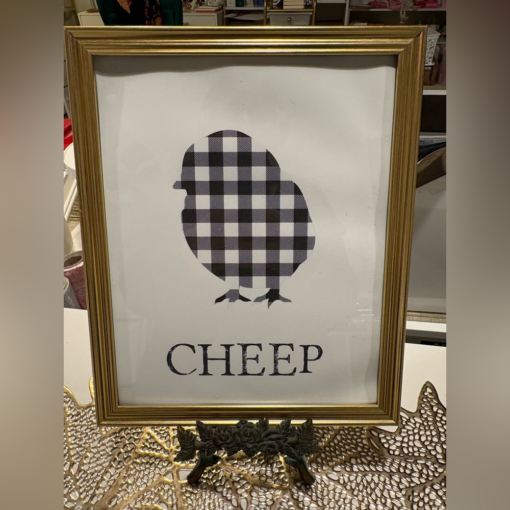 Gold Framed 8x10 Farmhouse Buffalo Plaid Chick Wall Art